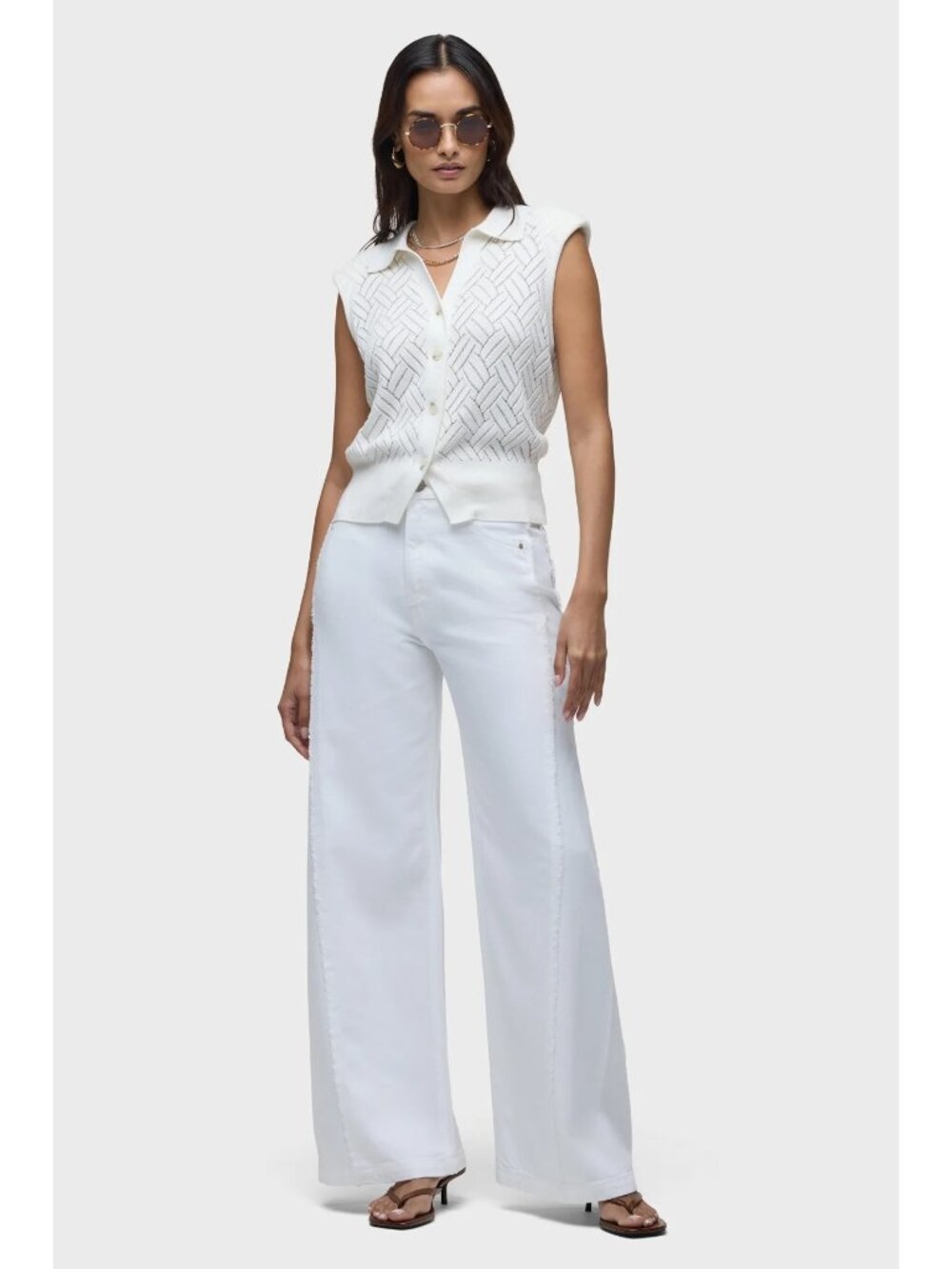 Hudson Jodie Loose Fit Wide Leg Frayed Seams Jeans in white 31 Womens Denim